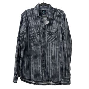 Pinto Ranch Mens Western Snap Shirt XL Gray Ombre Striped Luxury Cotton Grunge